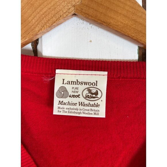 Vintage Edinburgh Woollen Mill Sweater Mens 30 Small Red V Neck Lambswool Wool - Picture 5 of 7